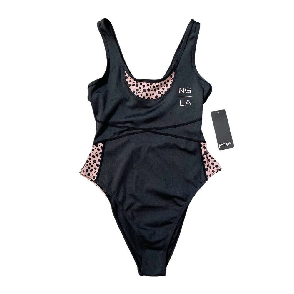 NEW Nasty Gal One Piece Swimsuit Womens Size 6 Black Cheetah Print‎